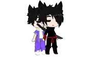 two anime characters are standing next to each other on a white background .