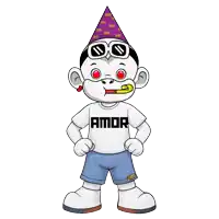 a cartoon character wearing a white shirt that says amor on it
