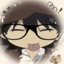a cartoon character with glasses is sticking out his tongue