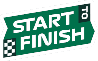a green sign that says start to finish on a white background