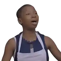 a young girl wearing an apron and a tank top