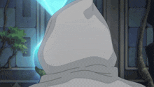 a person with a white hood on their head