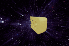 a piece of cheese is flying through the space