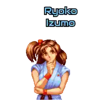 a pixel art of a girl with the name ryoko izumo written above her