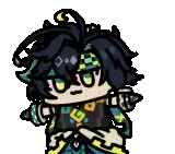 a cartoon character with black hair and a headband is holding a sword .