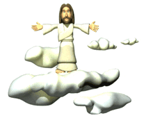 jesus is sitting on a cloud with his arms outstretched