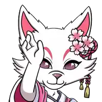 a cartoon of a white cat with pink flowers on her head