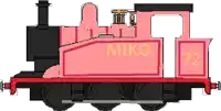 a pixel art of a pink train with the name mike on it .