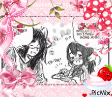 a drawing of two girls with the words into so i tried some myself at the top