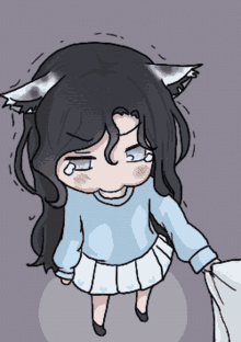 a drawing of a girl with cat ears and a sad look on her face