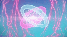 a pink and blue circle surrounded by pink lines