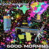 a colorful good morning greeting card with a gun