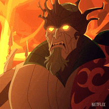 a cartoon of a man with horns and a beard with netflix on the bottom right