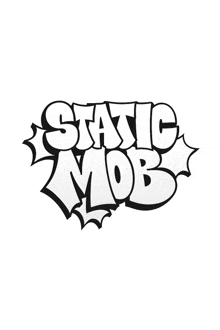 a black and white logo for static mob with a white background