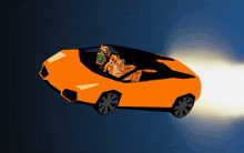 a cartoon of two cats riding in a sports car