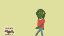 a cartoon of a monkey with glasses and the words cultured orangutan below him