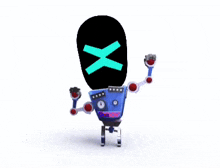 a cartoon robot with a large x on its head