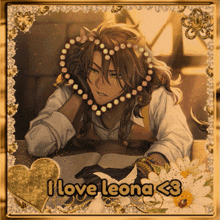 a picture of a man with a heart in his hair and the words i love leona < 3