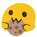 a yellow cartoon character is eating a cookie with polka dots .