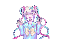 a pixel art of a girl with a bow on her head