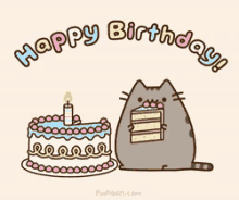 Meow GIF - Pusheen Happy Birthday Cake GIFs