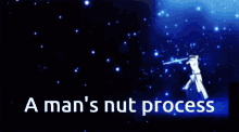 a man 's nut process is displayed on a black background