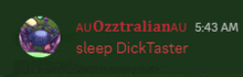 a green screen with a purple circle and the words sleep dick taster on it