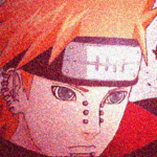 a close up of a cartoon character 's face with a headband on .