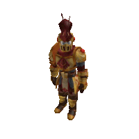 a computer generated image of a knight wearing armor and a helmet