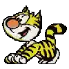 a pixel art drawing of a cartoon tiger with a red nose .