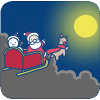 a cartoon illustration of santa claus in a sleigh with a reindeer pulling him
