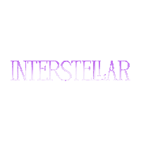 the word interstellar is written in purple letters