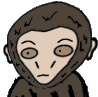 a cartoon drawing of a monkey with a sad face