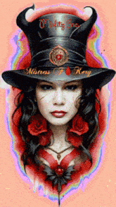 a painting of a woman wearing a top hat with the name mistress roy on it