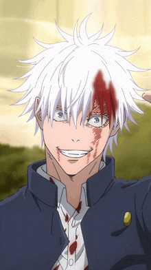 a drawing of a boy with white hair and red spots on his face