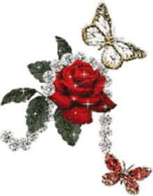 red rose and butterflies sparkles glitter ball rose butterfly