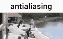 a picture of a man jumping in the air with the word antialiasing above him