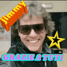 a picture of a man with sunglasses and the words jimmy grazie a tutti on it