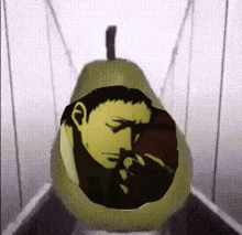 a pear with a man 's face on it .