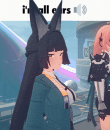 a picture of a girl with fox ears and the words " i 'm all ears " above her