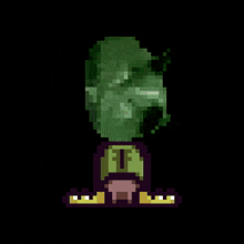 a pixel art drawing of a man 's face with a green and purple background