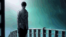 a man in a white shirt is standing on a bridge holding a gun