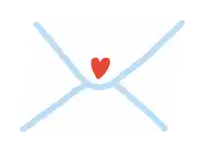 a blue envelope with a red heart in it