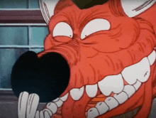 a cartoon drawing of a red monster with a big mouth