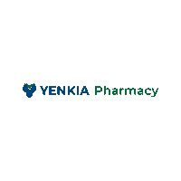 a logo for yenkia pharmacy with a blue check mark on a white background