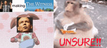a picture of a monkey next to a picture of a man with the words making the witness