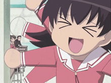 a girl making a funny face in a classroom