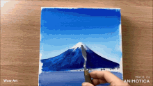 a painting of a mountain with the words wow art above it