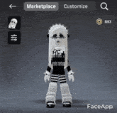 a girl in a black and white outfit is on a marketplace page