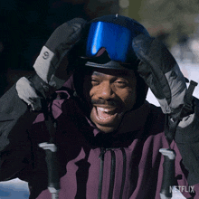 a man wearing a helmet and goggles with the netflix logo in the corner